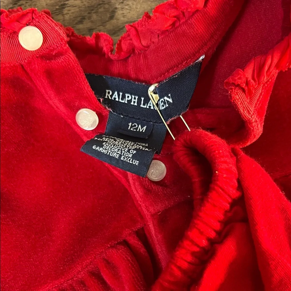 Ralph Lauren Vibrant Red Baby Holiday 80% Cotton Long Sleeved Dress 12M